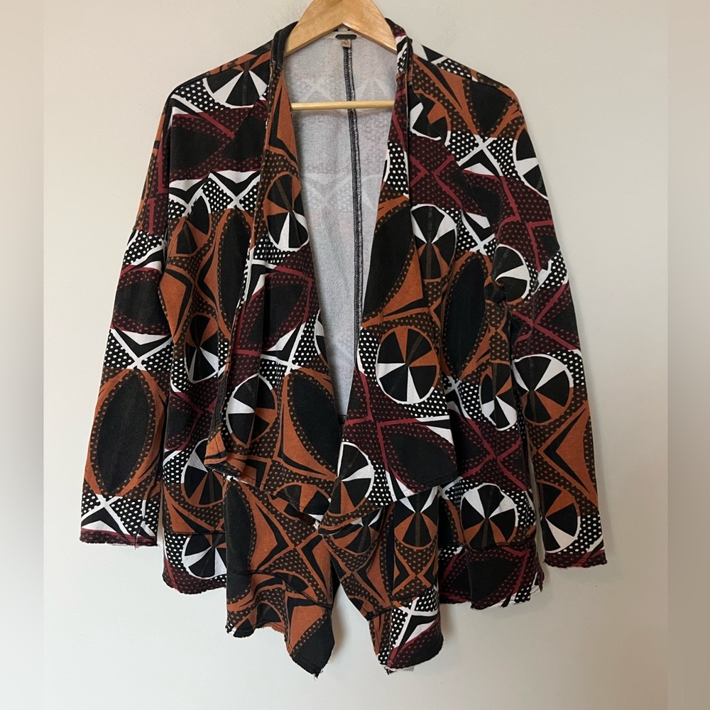Free People Earthy Artsy Geometric Waterfall Cardigan | Size M - Picture 2 of 10